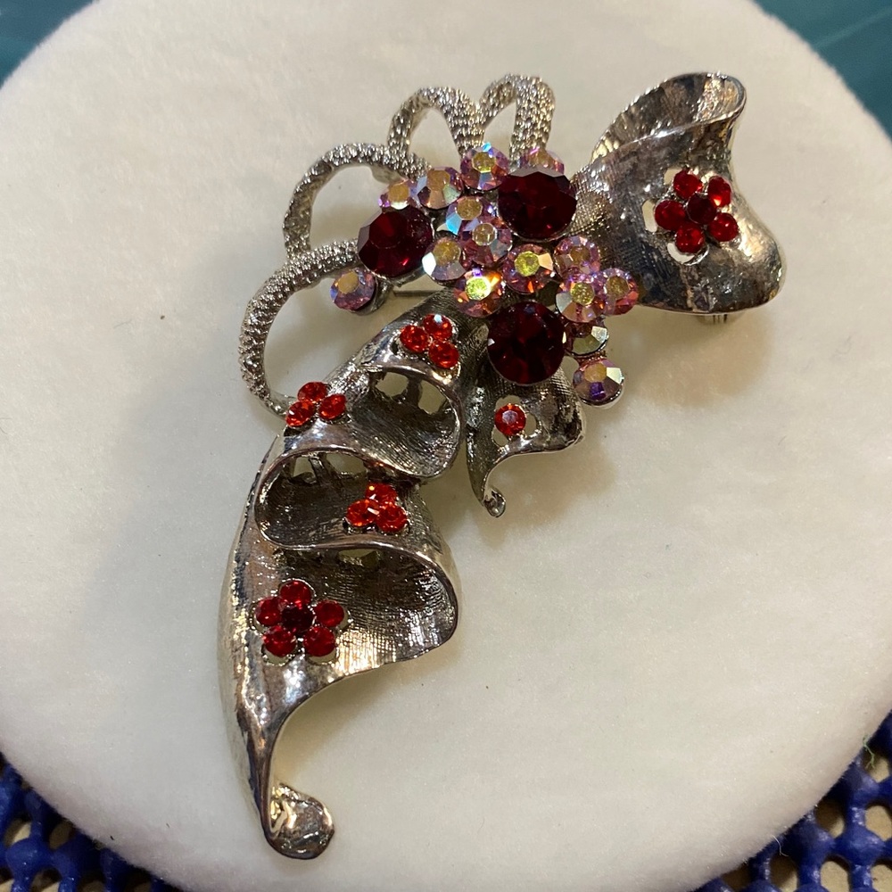 Vintage Red and Pink Rhinestone Brooch Pendant Combo 3 inch in length - Picture 4 of 8